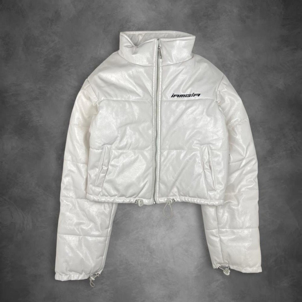 I.AM.GIA Cropped White Puffer Coat‎ Vegan Leather Women's Small Winter Grunge